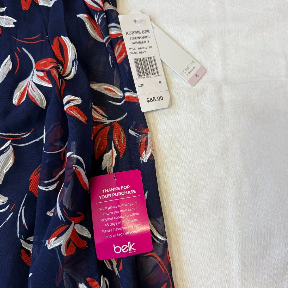 Signature by Robbie Bee Navy Red Floral Halter Dress Size 6 Summer - Picture 6 of 10